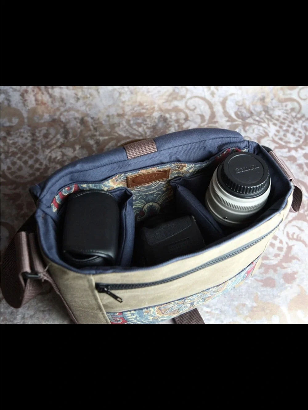 Leather and Tapestry Camera Bag